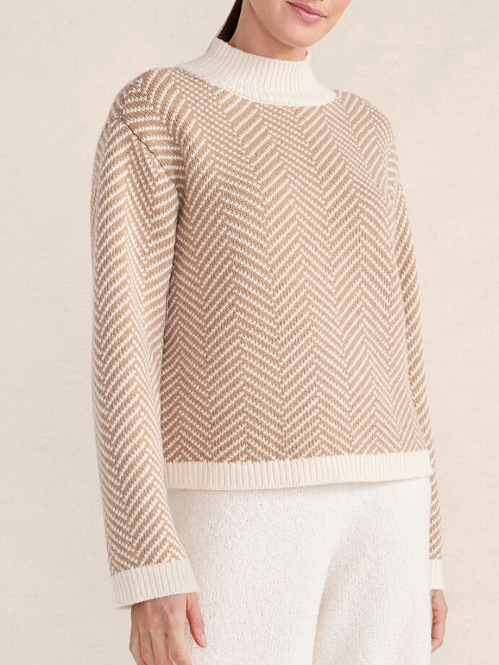 Haven Well Within Merino Cashmere Herringbone Mockneck Sweater XL